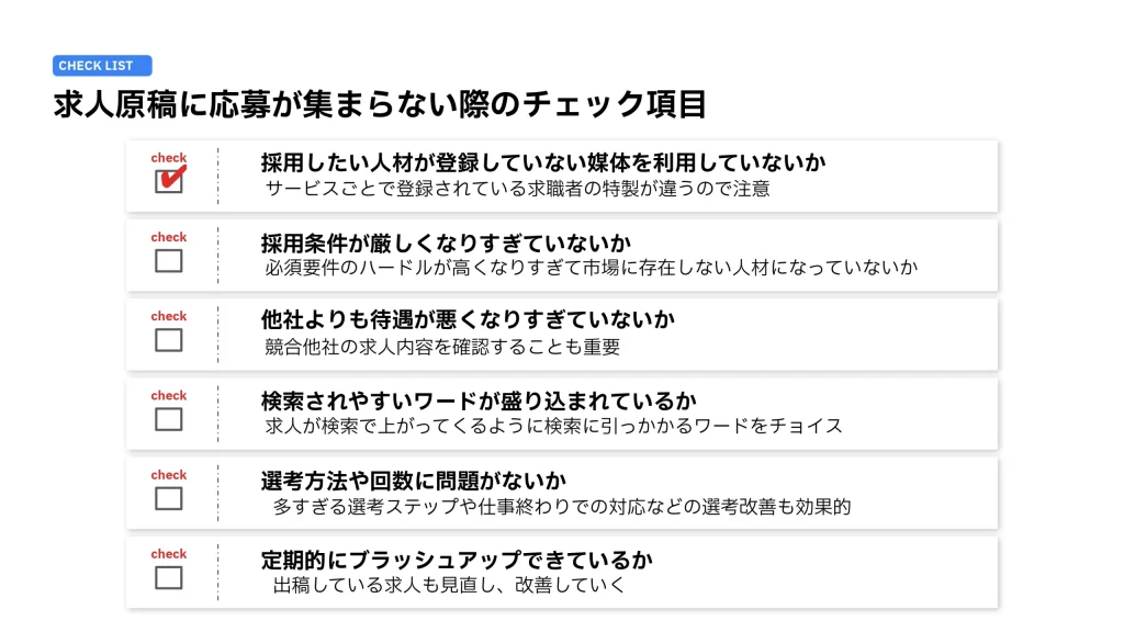 求人原稿に応募が集まらない際のチェック項目